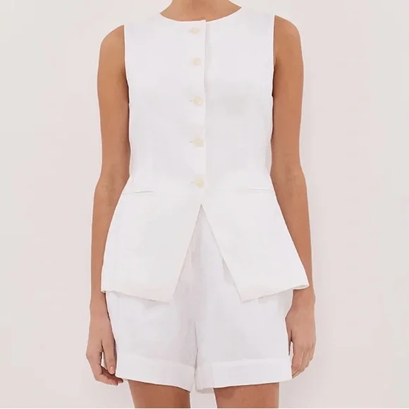 Dissh White Sleeveless Linen Vest - Picture 1 of 6